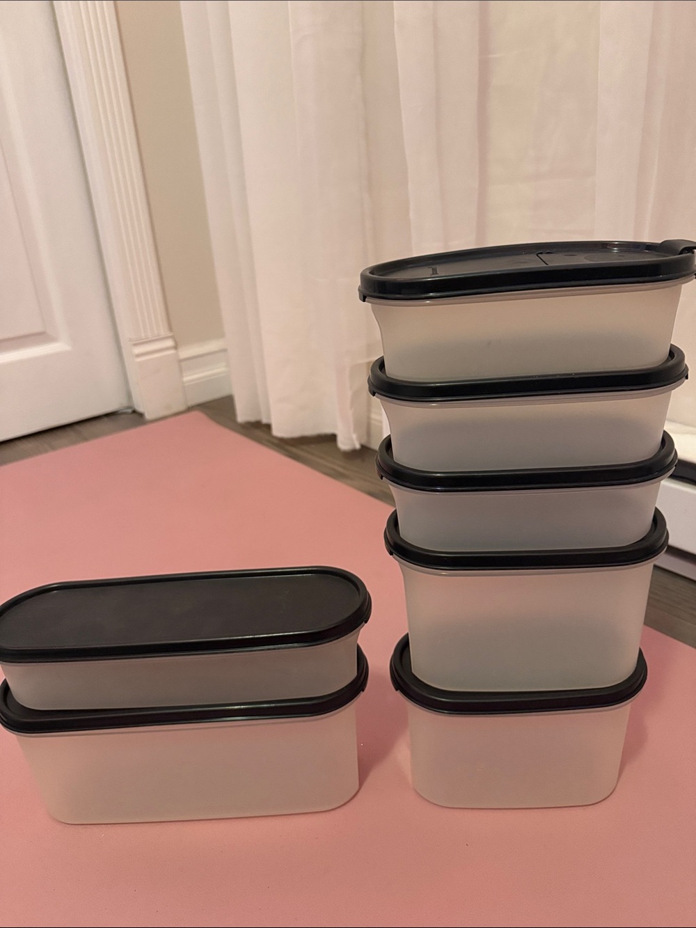 Tupperware Mod Mates Frosted Containers with Black Lids - Set of 7